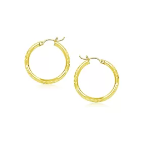 10k Yellow Gold Diamond Cut Hoop Earrings (15mm)