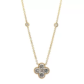 14K Yellow Gold Diamond Clover Station Necklace