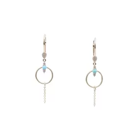 14K YELLOW GOLD TURQUOISE DANGLE AND DIAMOND ACCENT EARRINGS