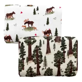 2-Pack Muslin Swaddles, Moose/Redwoods