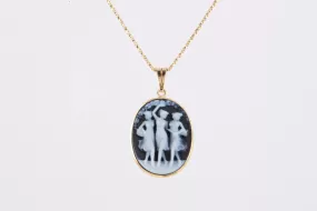 20" 14k Yellow Gold Three Graces Cameo Pendant Necklace (3.00g.)