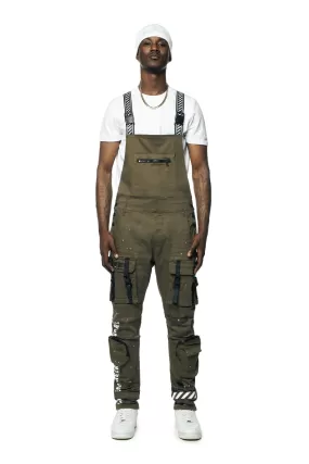 3D Pocket Utility Fashion Overalls - Olive