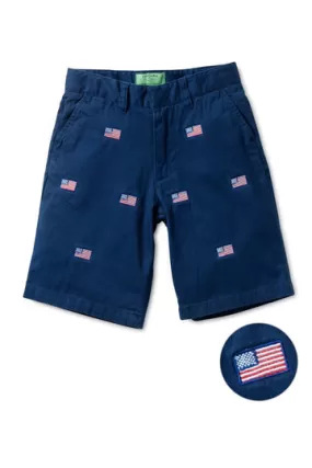 Castaway Boys Jetties Short Stretch Twill Nantucket Navy with American Flag