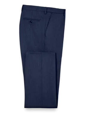 Classic Fit Essential Wool Flat Front Suit Pants - Navy