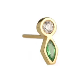 Gold Bezel-Set Marquise Tsavorite and Round Diamond Stud