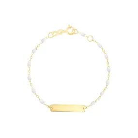 Little Gigi White bracelet, Rectangle plaque, Yellow Gold, 5.1"