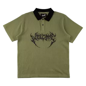 Sharp Short Sleeve Waffle-Knit Polo - Olive