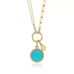 SHY CREATION 14K YELLOW GOLD COMPOSITE TURQUOISE AND DIAMOND CIRCLE NECKLACE