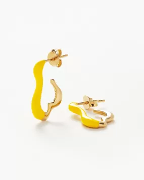 Squiggle Curve Two Tone Enamel Small Hoop Earrings