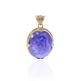 STEVEN BATTELLE 18K YELLOW GOLD FACETED TANZANITE STATEMENT PENDANT