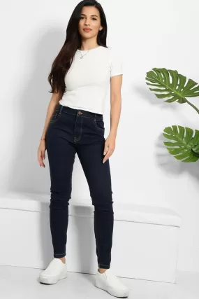 Yellow Thread Double Stitch Details Classic Skinny Jeans